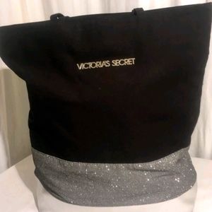 Black Silver Glitter Victoria's Secret Tote Bag